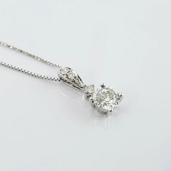 Diamond Necklace, Midas 14k White Gold Diamond Necklace, 18" Gold Box Chain - Picture 2 of 8